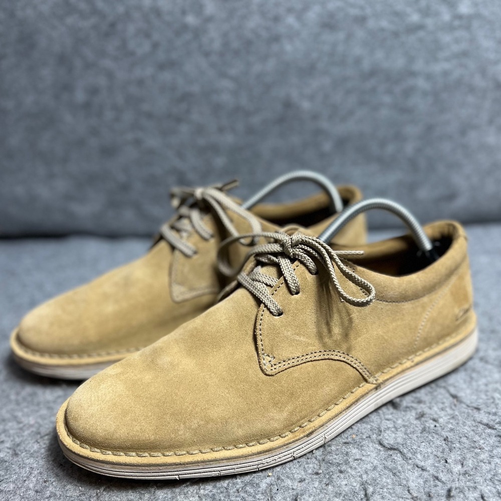 Clarks Mens Tan Suede Lace Up Oxford Derby Shoes Casual Flat Heel Comfort 10